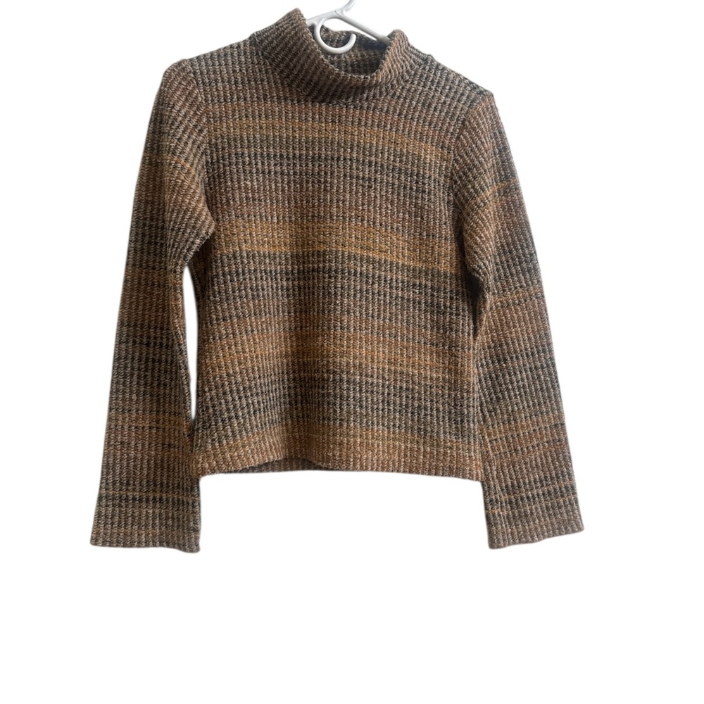True Grit Womens Small Knit Mock Neck Cropped Sweater Earth Tone USA Made